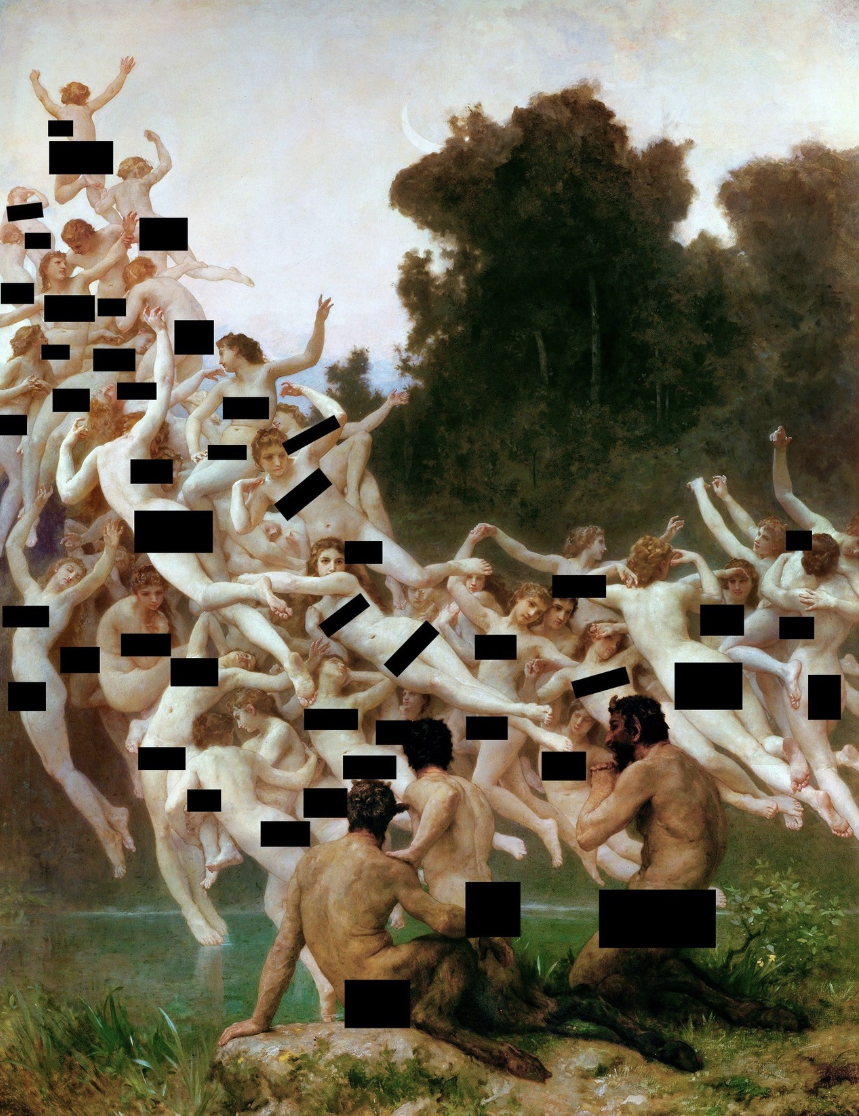 Les Oréades (censored) by Steoville – from Les Oréades by William-Adolphe Bouguereau (1902)